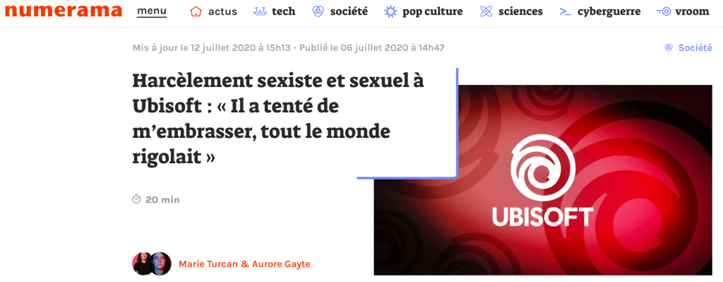 Bandeau article Numerama sur l'affaire Ubisoft